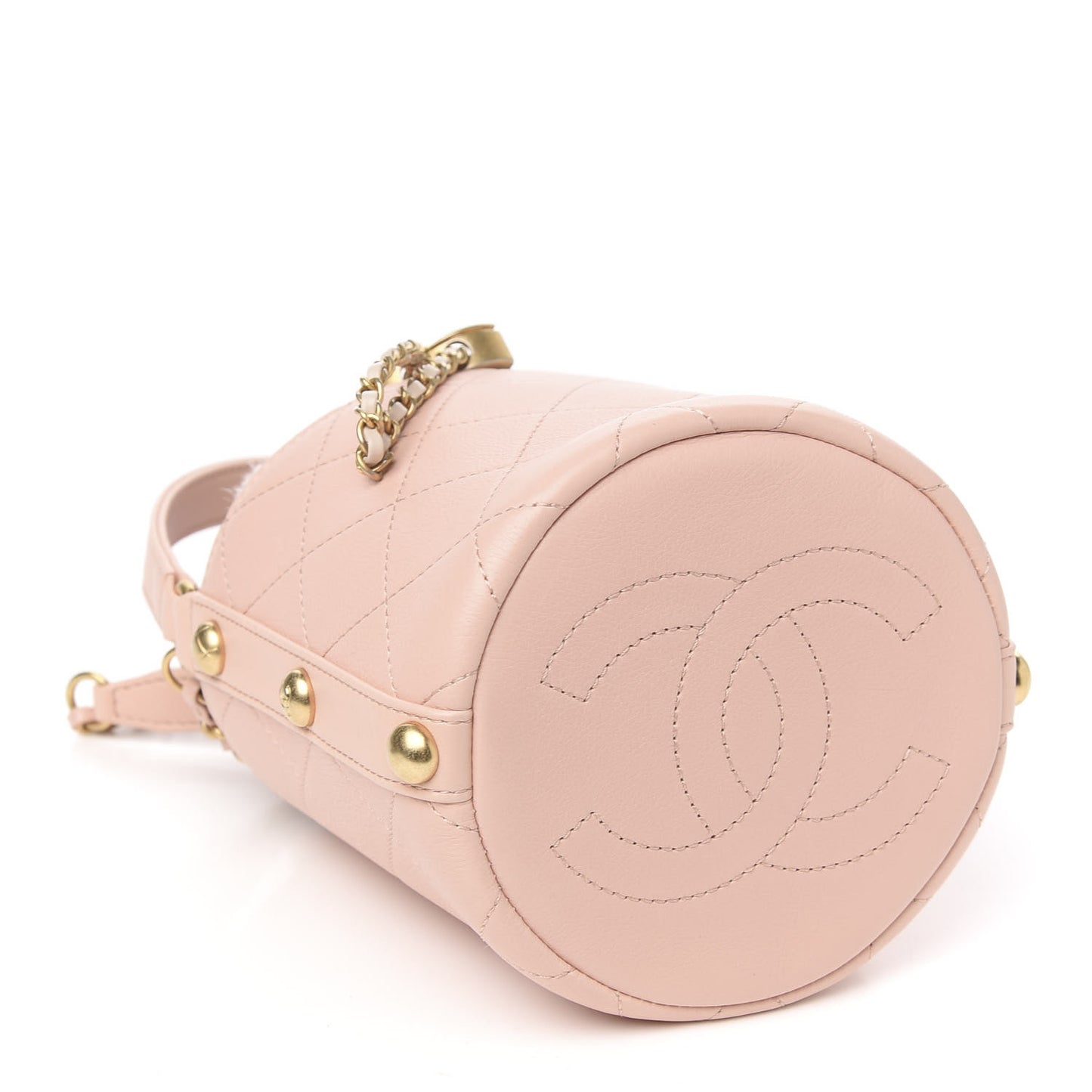 Calfskin Tweed Small CC Chain Bucket Drawstring Bag Light Pink