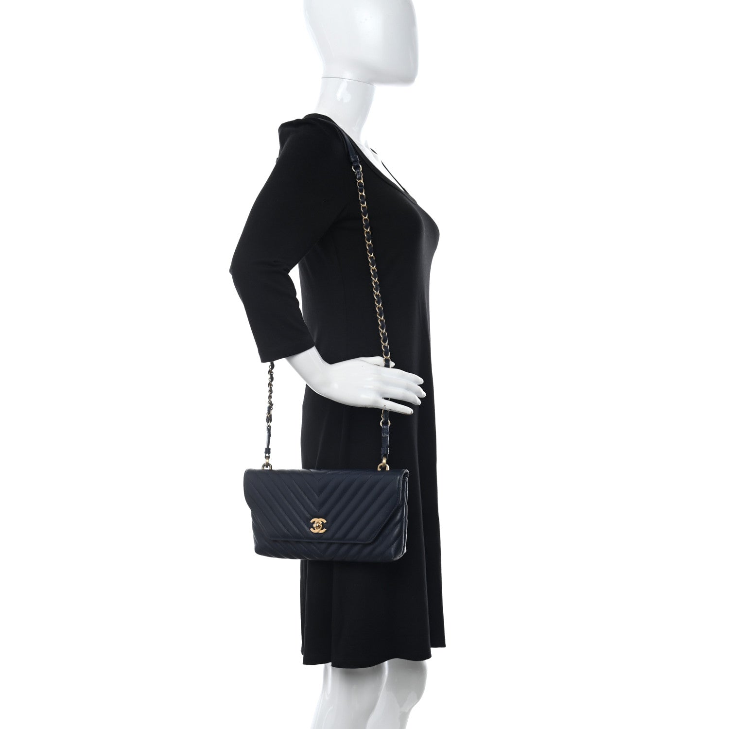 Chanel Lambskin Chevron Quilted East West Flap Navy 2 of 11
