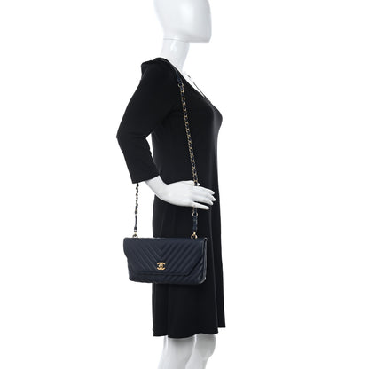Chanel Lambskin Chevron Quilted East West Flap Navy 2 of 11