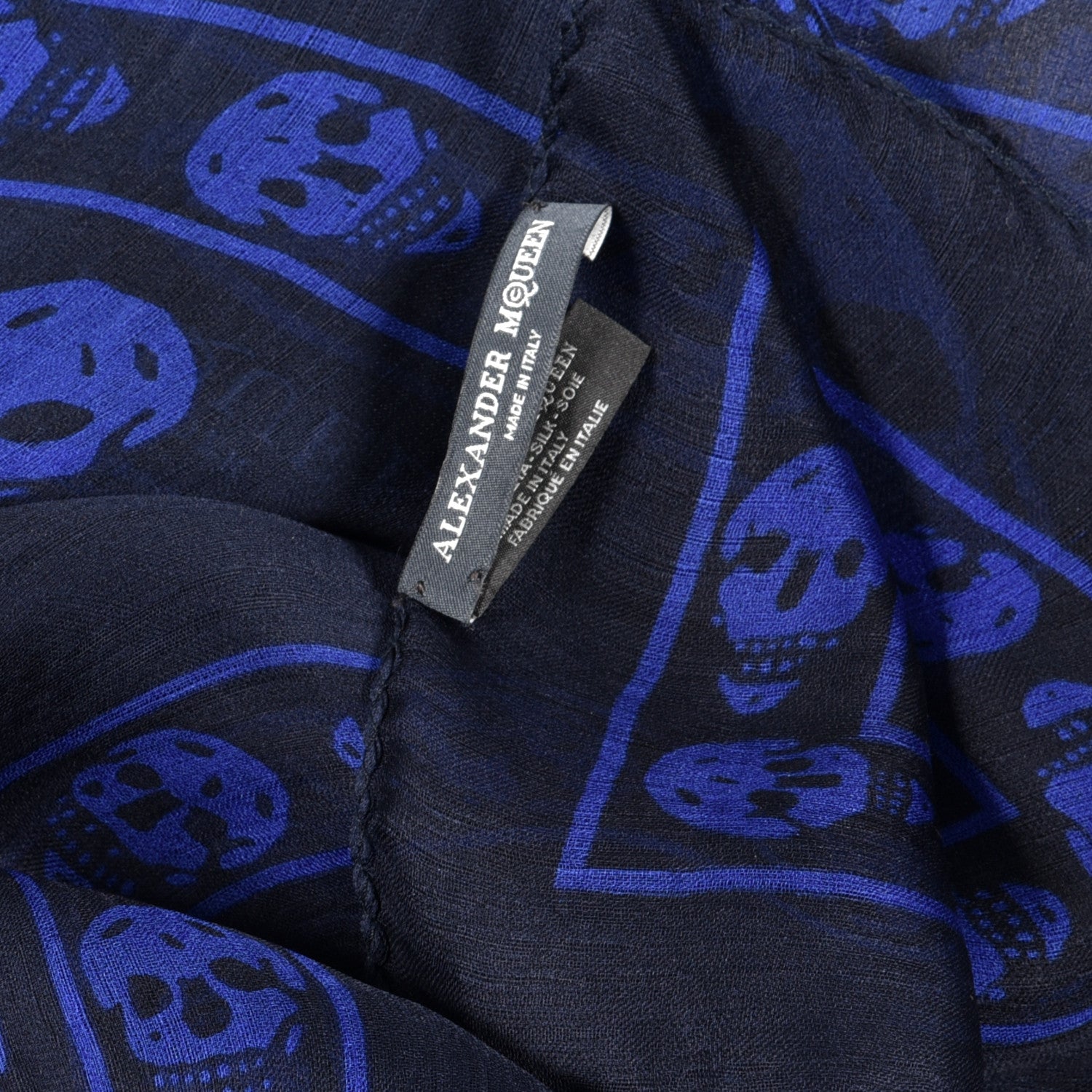 Alexander McQueen Silk Chiffon Skull Scarf Black Blue 3 of 3