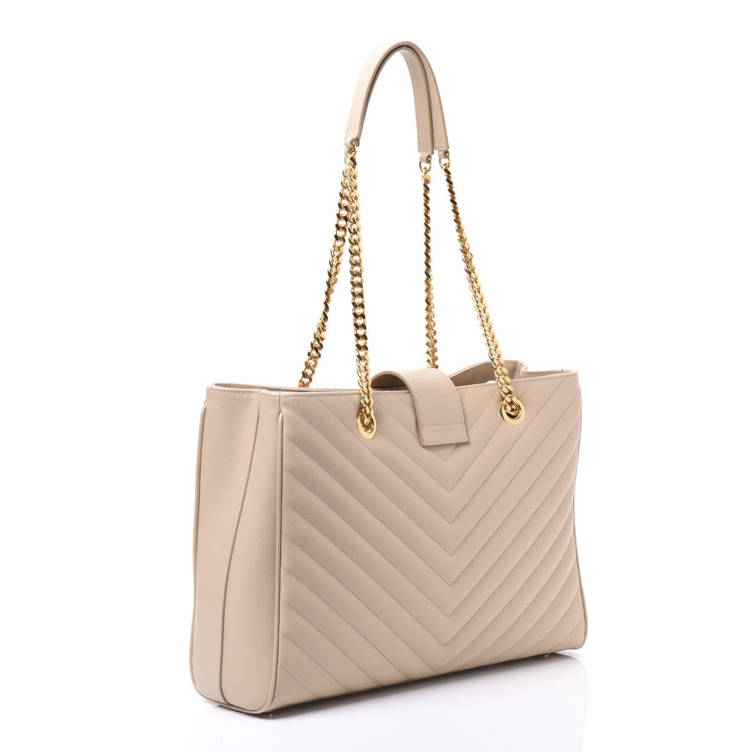 Saint Laurent Grain De Poudre Matelasse Chevron Monogram Shopping Bag Dark Beige 2 of 9