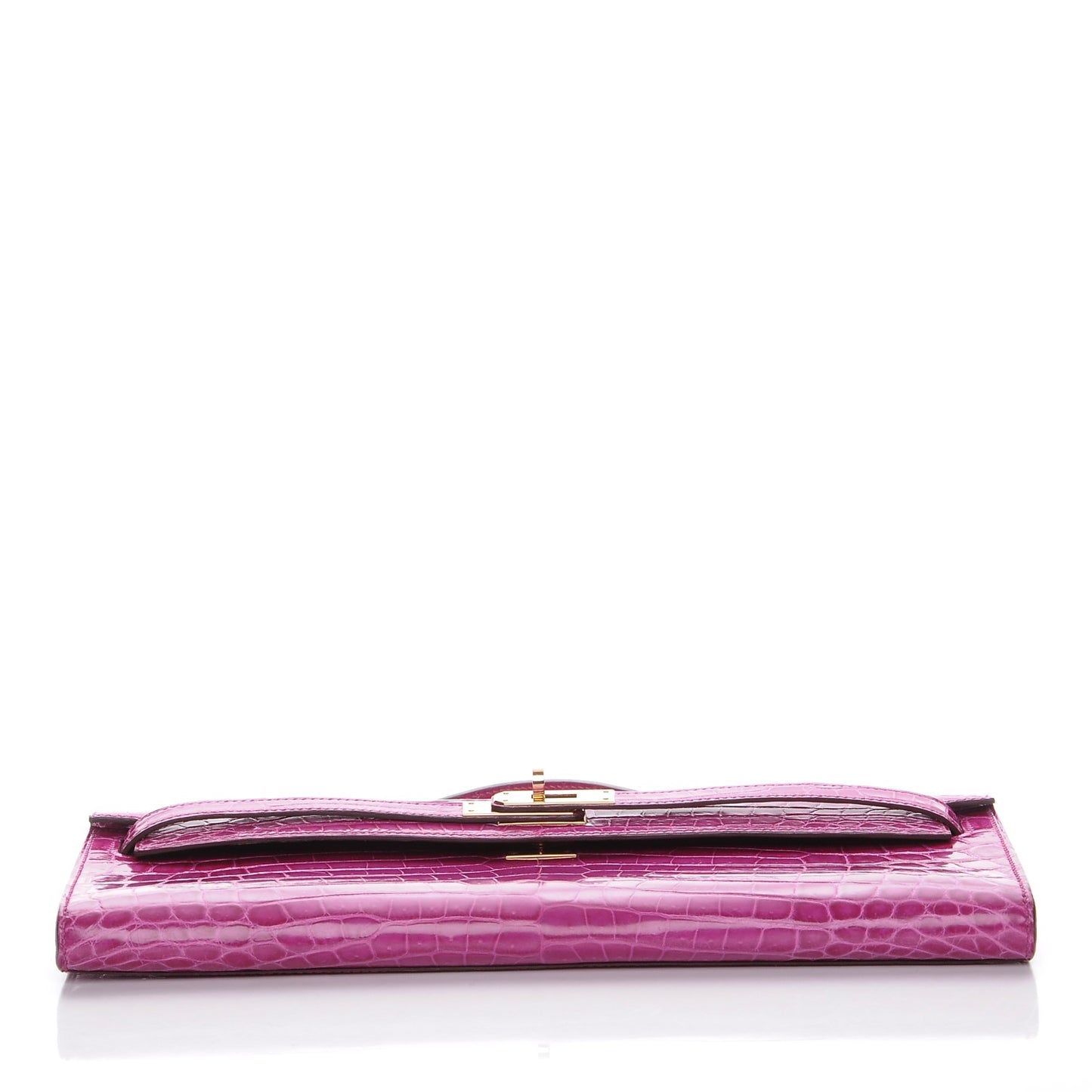Shiny Niloticus Crocodile Kelly Cut Pochette Rose Scheherazade