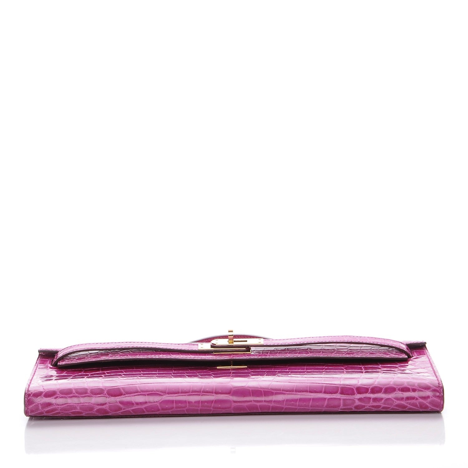 Hermes Shiny Niloticus Crocodile Kelly Cut Pochette Rose Scheherazade 6 of 21