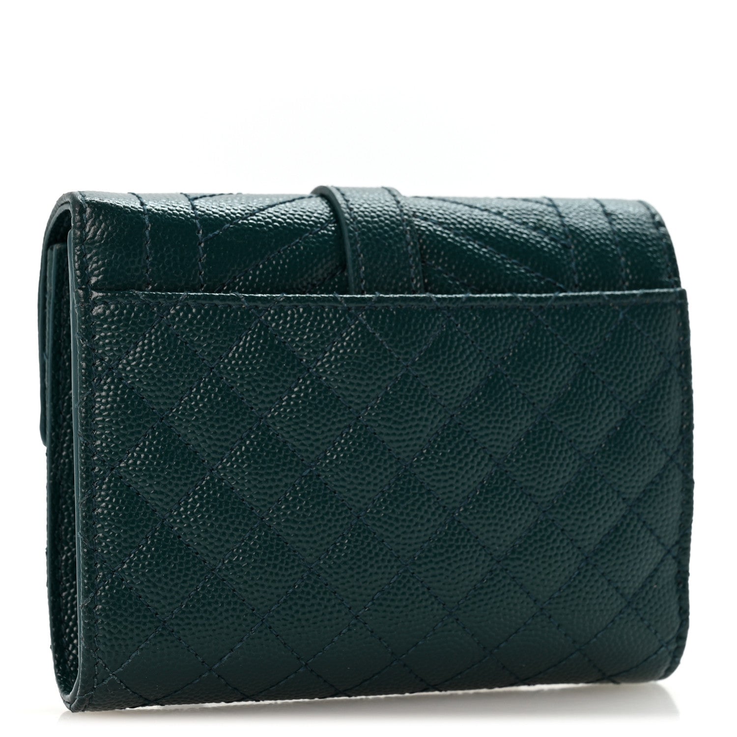 Saint Laurent Grain De Poudre Mixed Matelasse Triquilt Monogram Compact Tri Fold Wallet Sea Turquois 3 of 11
