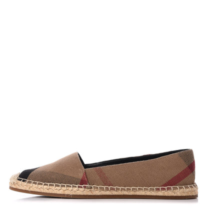 Burberry Canvas House Check Hodgeson Brit Espadrille Flats 39.5 Dark Tan 1 of 13