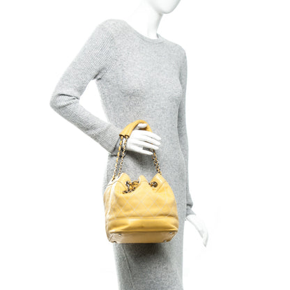 Chanel Lambskin Contrast Stitch Drawstring Shoulder Bag Yellow 2 of 8