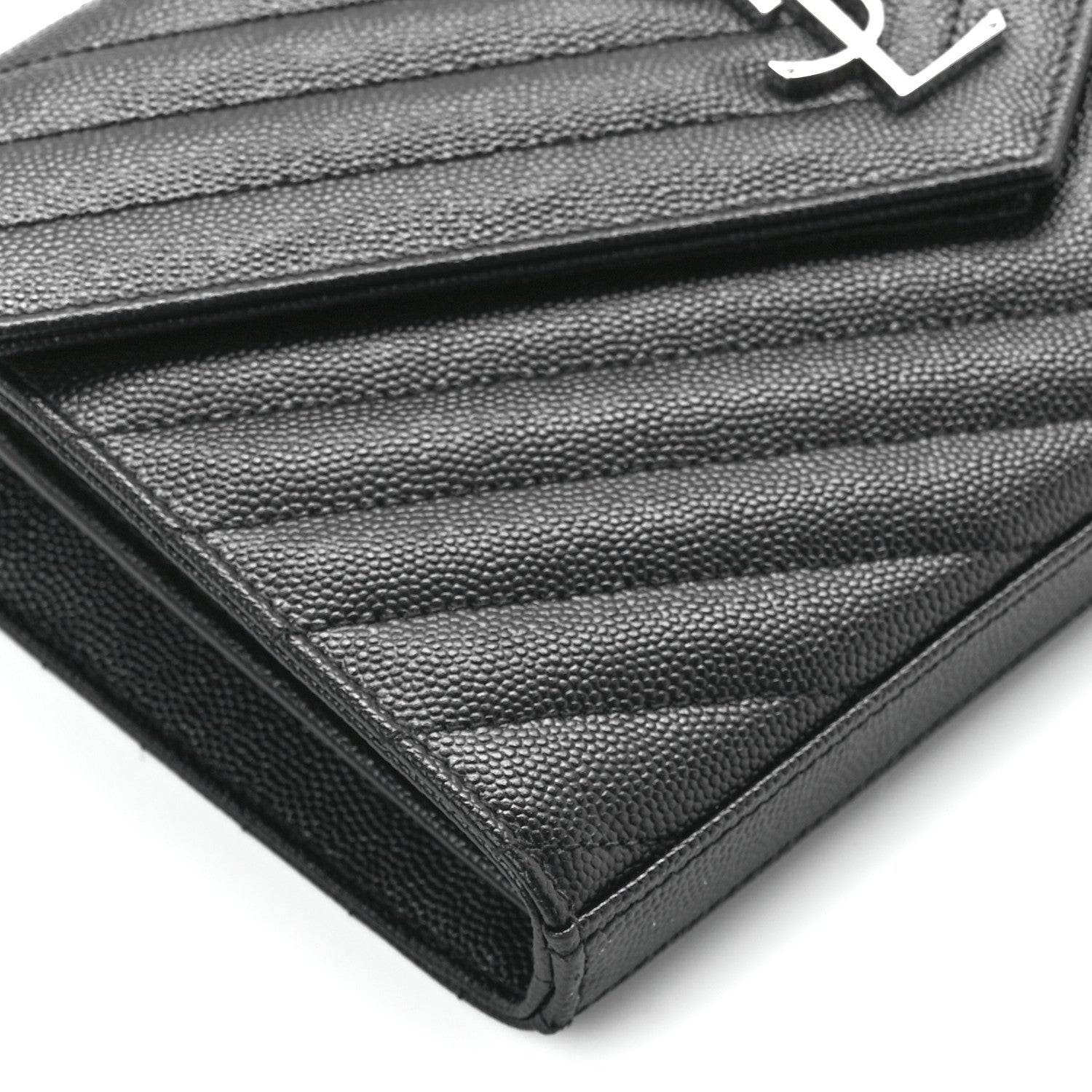 Saint Laurent Grain De Poudre Matelasse Chevron Monogram Chain Wallet Black 8 of 9
