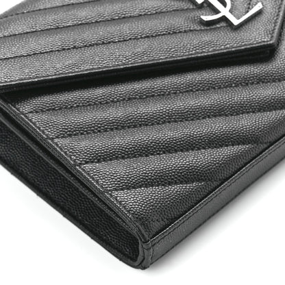 Saint Laurent Grain De Poudre Matelasse Chevron Monogram Chain Wallet Black 8 of 9