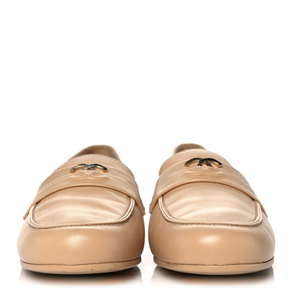 Chanel Lambskin CC Loafers 37.5 Beige 2 of 9