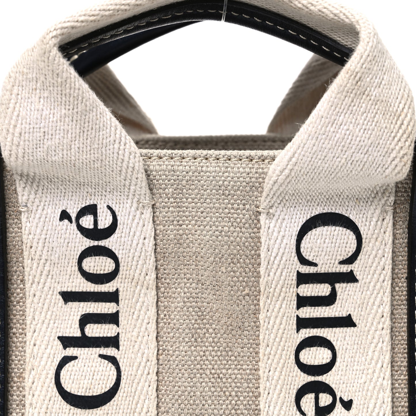 Linen Calfskin Mini Woody Ribbon Tote White Navy