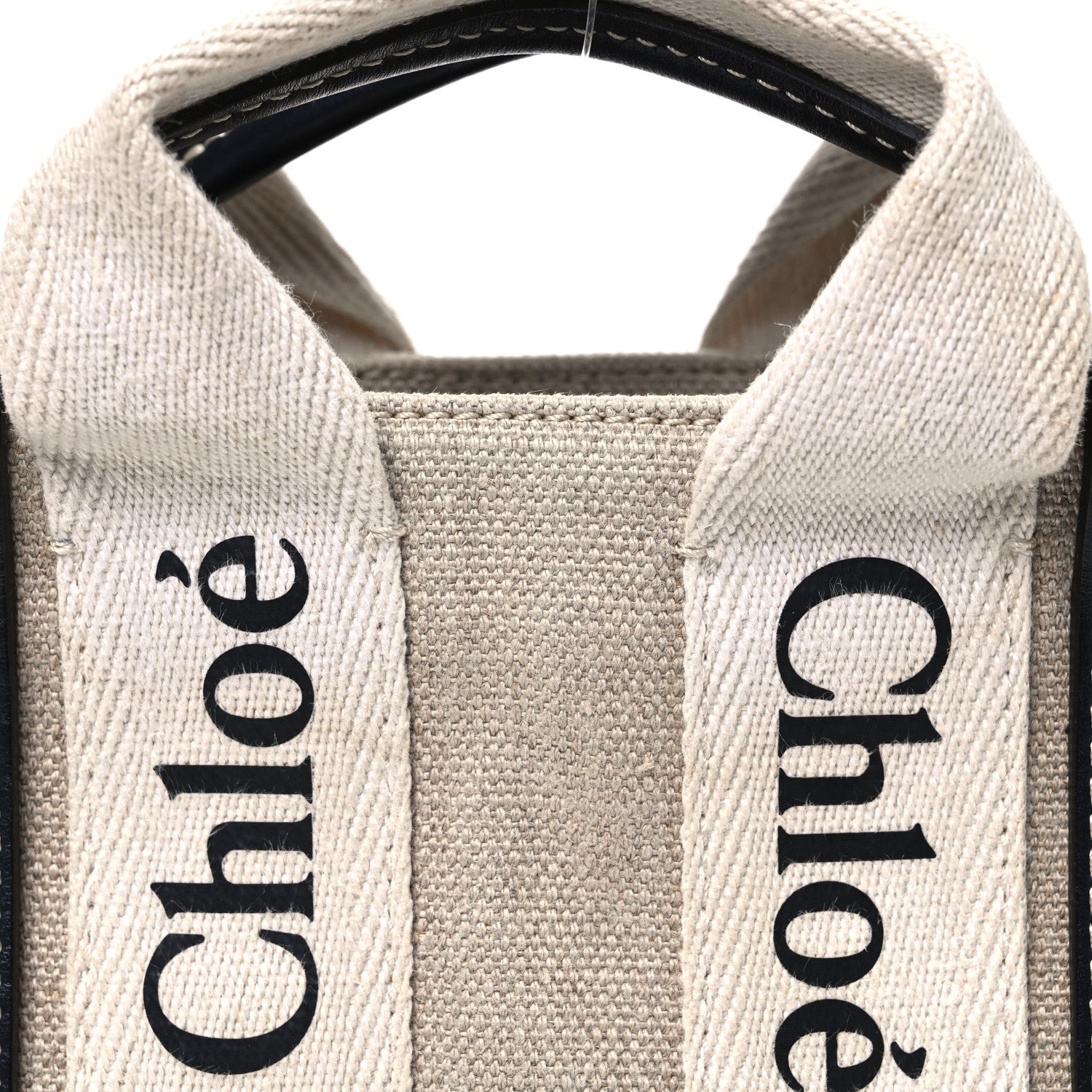 Chloe Linen Calfskin Mini Woody Ribbon Tote White Navy 8 of 10