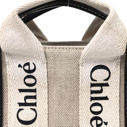 Chloe Linen Calfskin Mini Woody Ribbon Tote White Navy 8 of 10