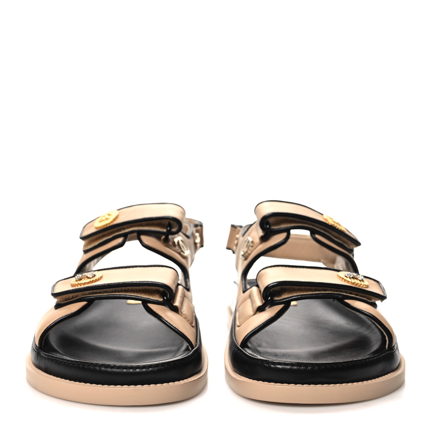 Chanel Lambskin Velcro Dad Slide Sandals 41 Beige Black 2 of 9