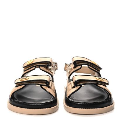 Chanel Lambskin Velcro Dad Slide Sandals 41 Beige Black 2 of 9