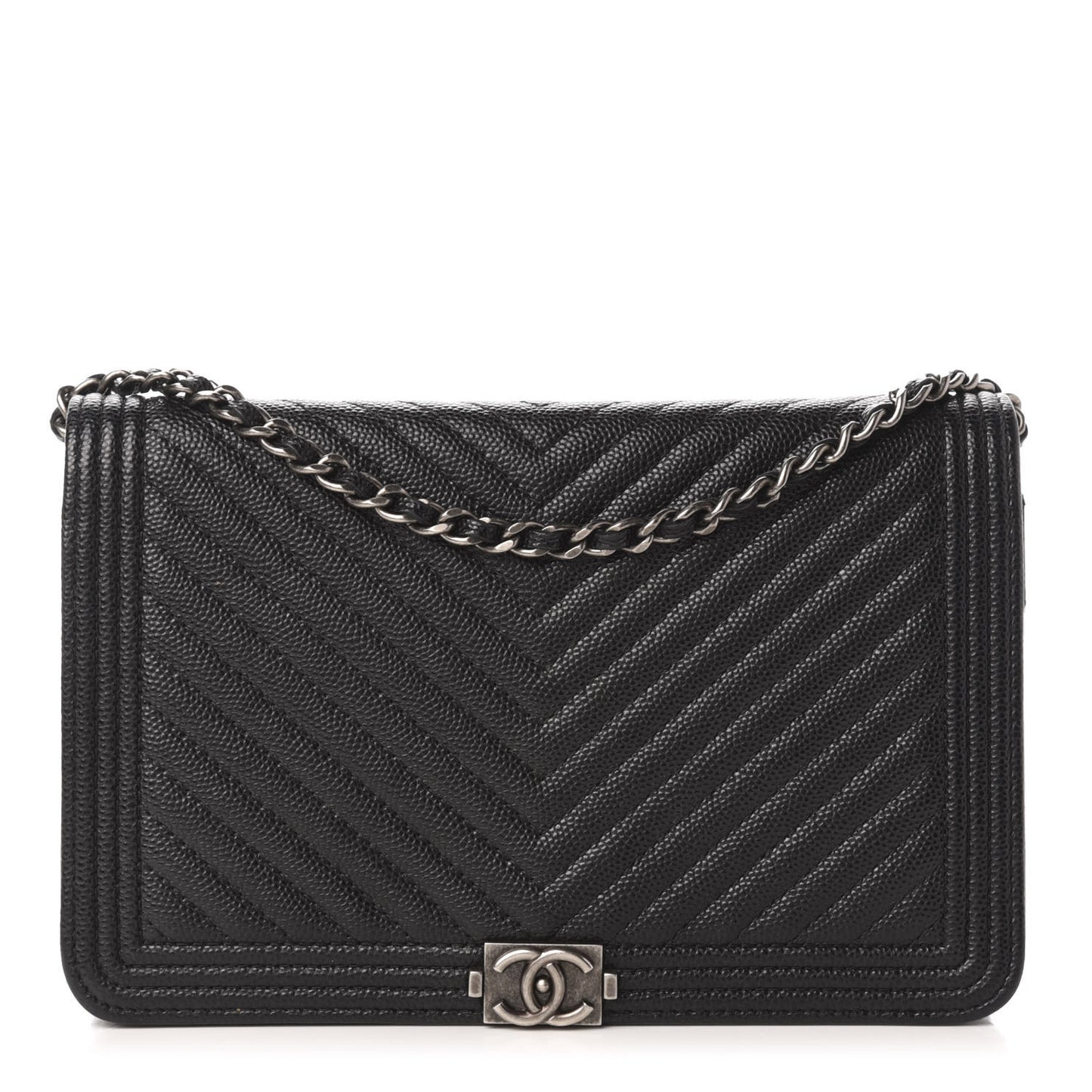 Caviar Chevron Quilted Boy Wallet On Chain WOC Black