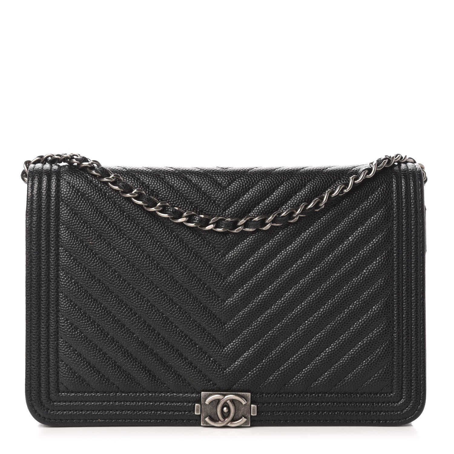 Chanel Caviar Chevron Quilted Boy Wallet On Chain WOC Black 1 of 12