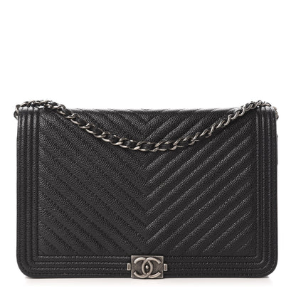 Chanel Caviar Chevron Quilted Boy Wallet On Chain WOC Black 1 of 12
