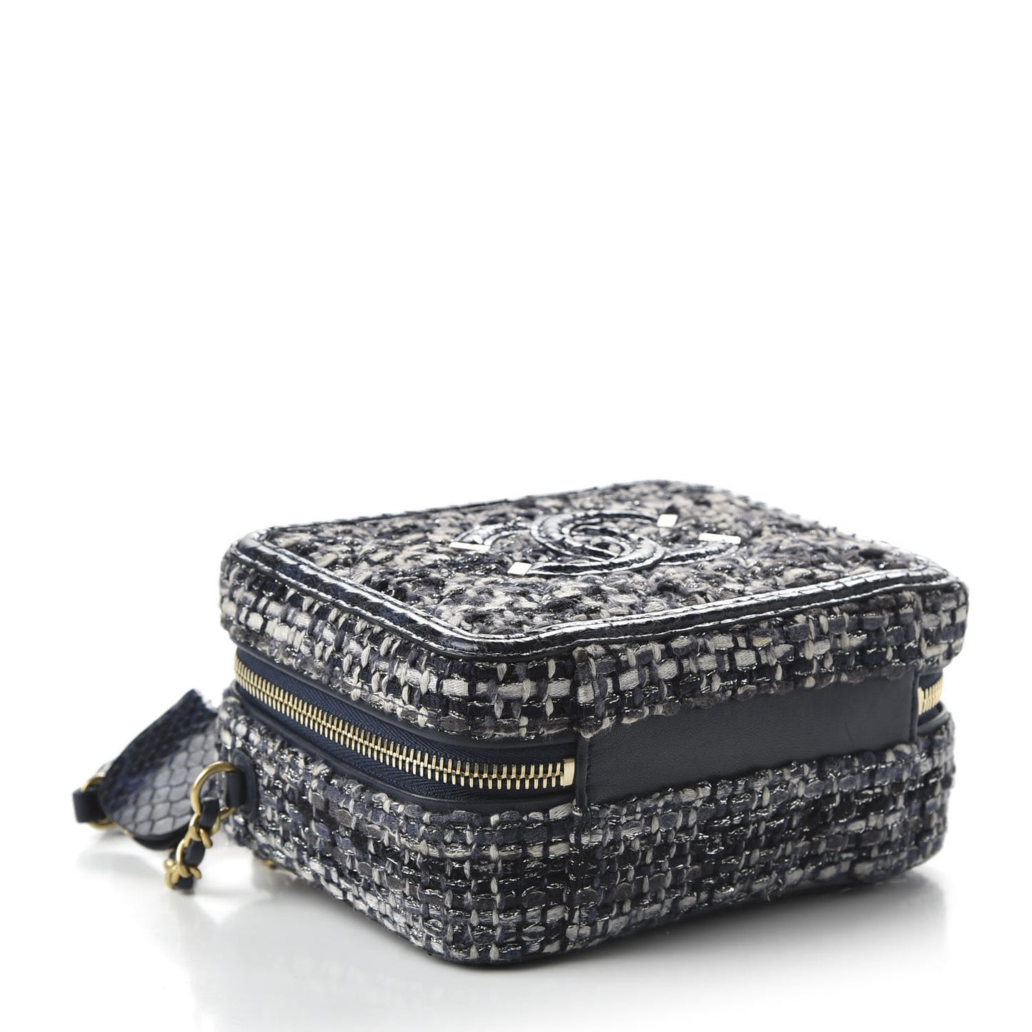 Tweed Snakeskin Quilted Small CC Filigree Vanity Case Black Ecru Silver