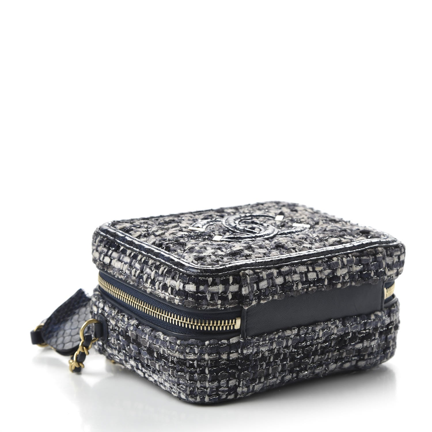 Chanel Tweed Snakeskin Quilted Small CC Filigree Vanity Case Black Ecru Silver 6 of 21