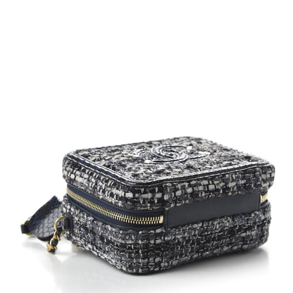 Chanel Tweed Snakeskin Quilted Small CC Filigree Vanity Case Black Ecru Silver 6 of 21