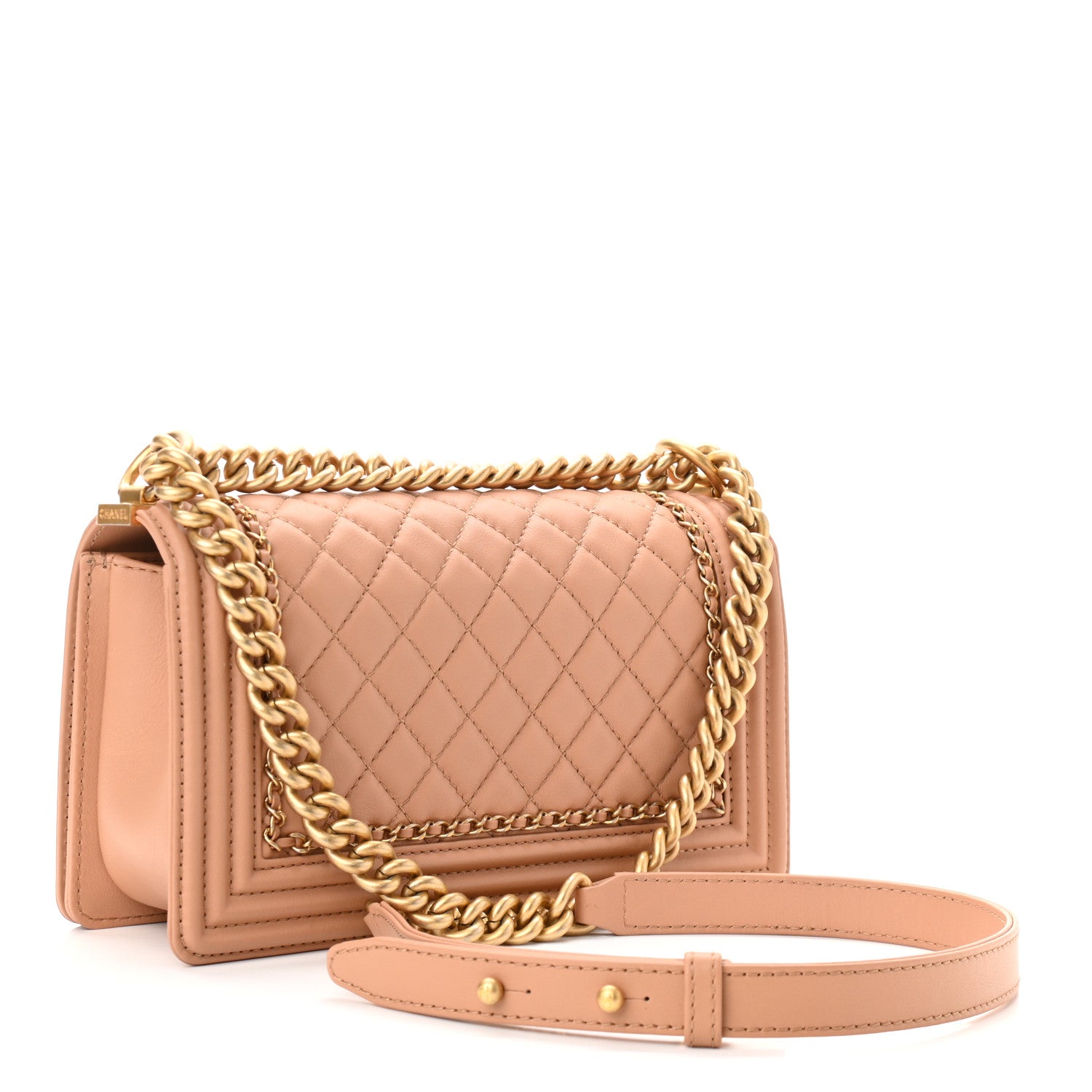 Chanel Calfskin Quilted Medium Chain Detail Boy Flap Light Brown 2 of 10