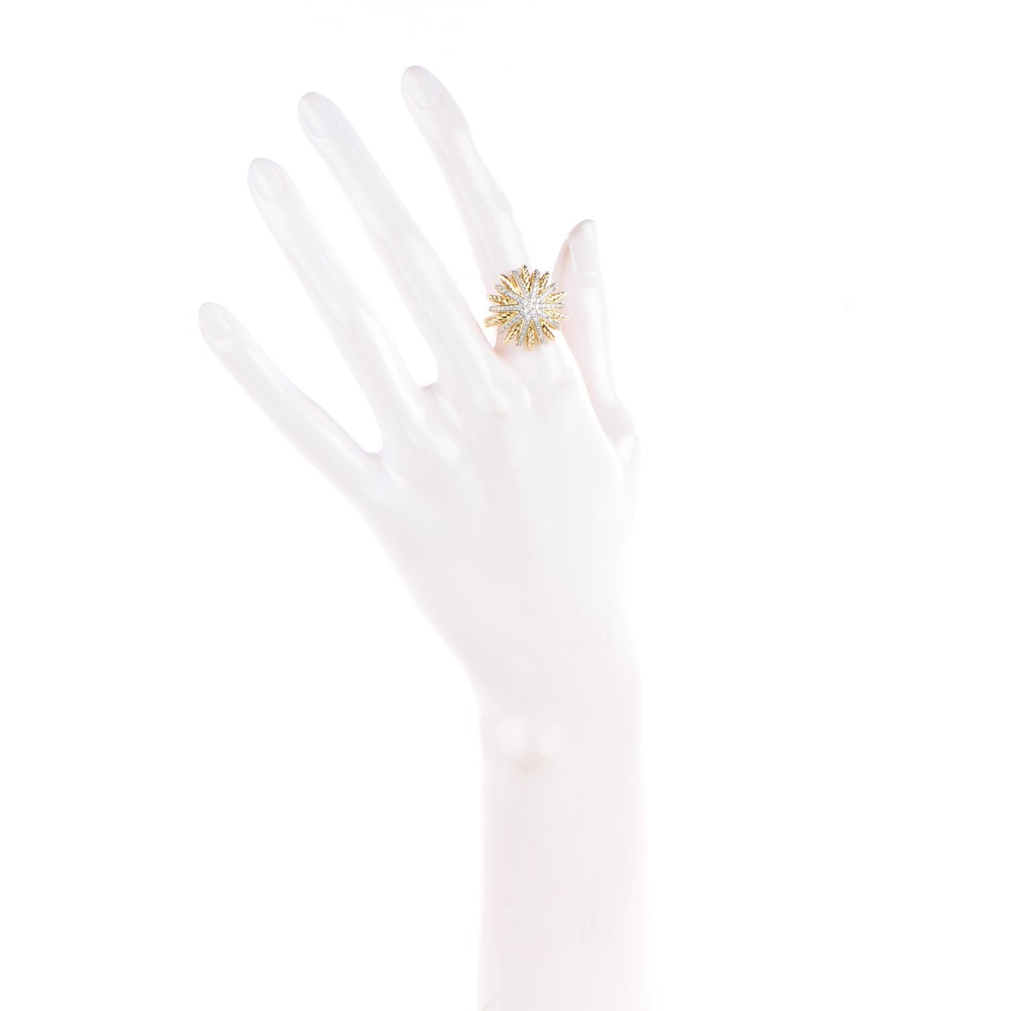 18K Yellow Gold Pave Diamond 22mm Starburst Ring 6.5
