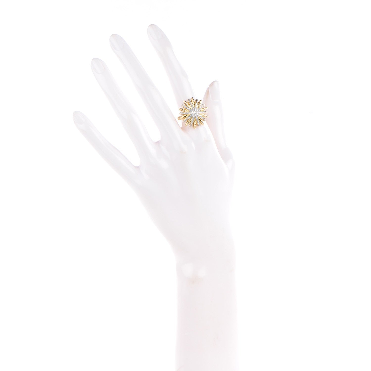David Yurman 18K Yellow Gold Pave Diamond 22mm Starburst Ring 6.5 2 of 5