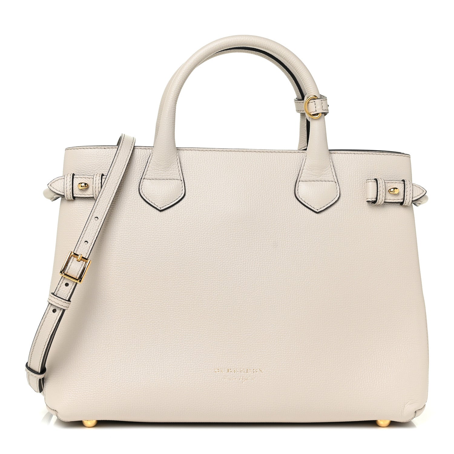 Burberry Derby Calfskin House Check Medium Banner Tote Limestone 1 of 11