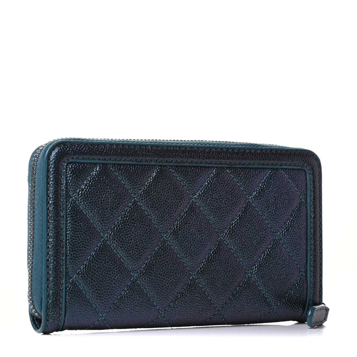 Chanel Iridescent Caviar Quilted Medium Filigree Zip Around Wallet Dark Turquoise 2 of 4