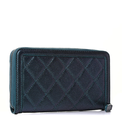 Chanel Iridescent Caviar Quilted Medium Filigree Zip Around Wallet Dark Turquoise 2 of 4