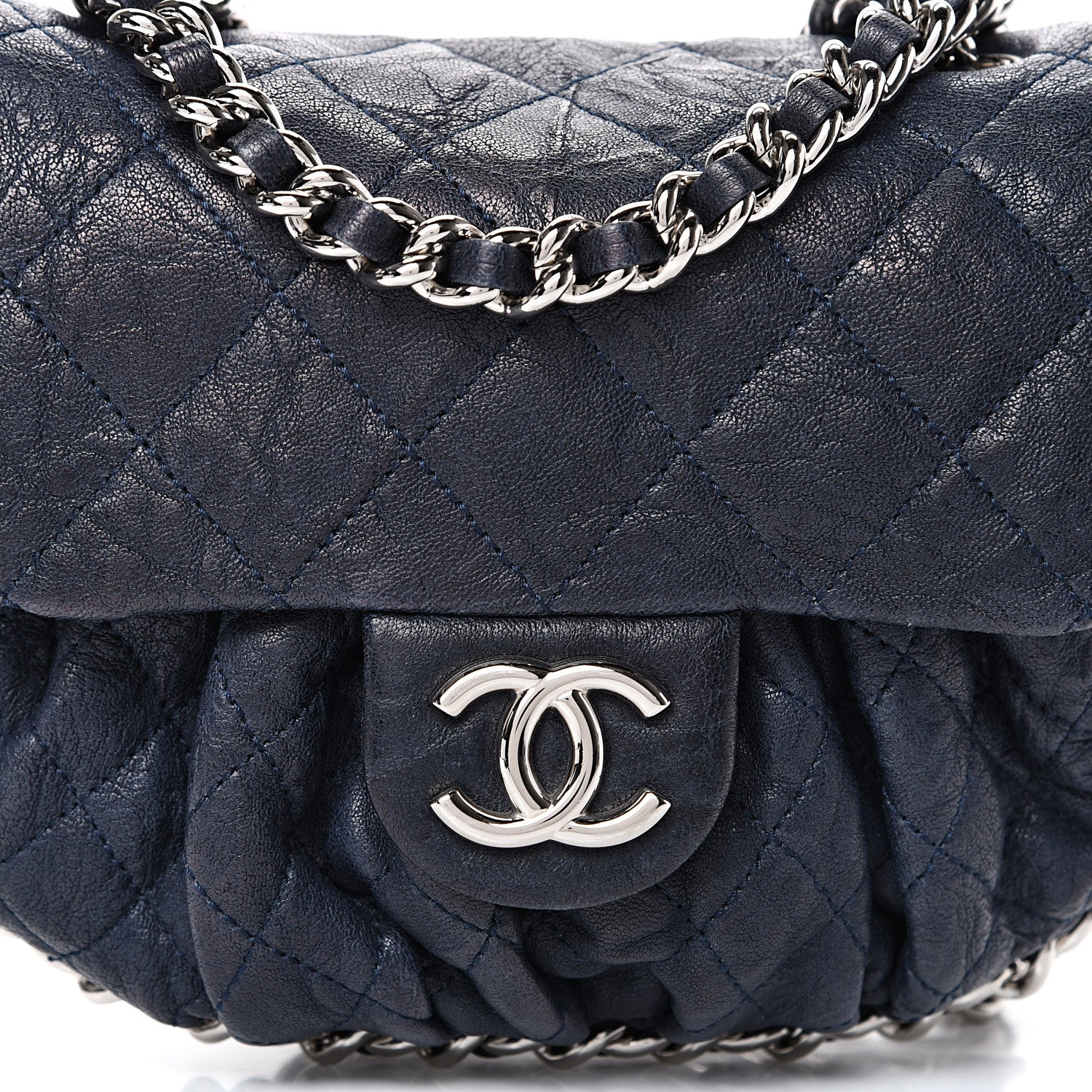 Chanel Washed Lambskin Quilted Mini Chain Around Flap Navy Blue 7 of 11