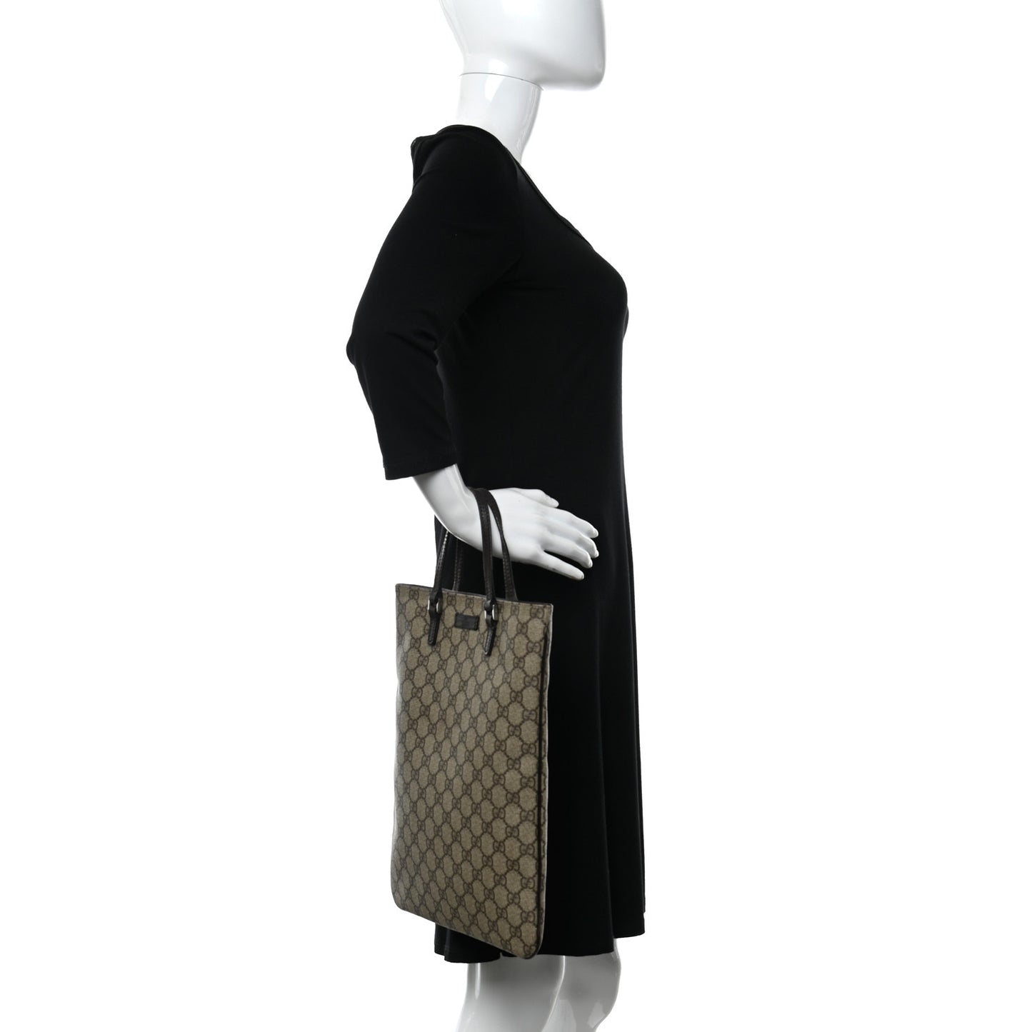 GG Plus Monogram Flat Vertical Tote Dark Brown