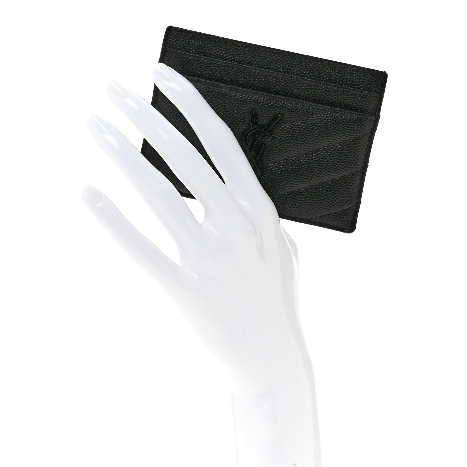 Saint Laurent Grain De Poudre Matelasse Chevron Monochrome Monogram Credit Card Case Black 2 of 12