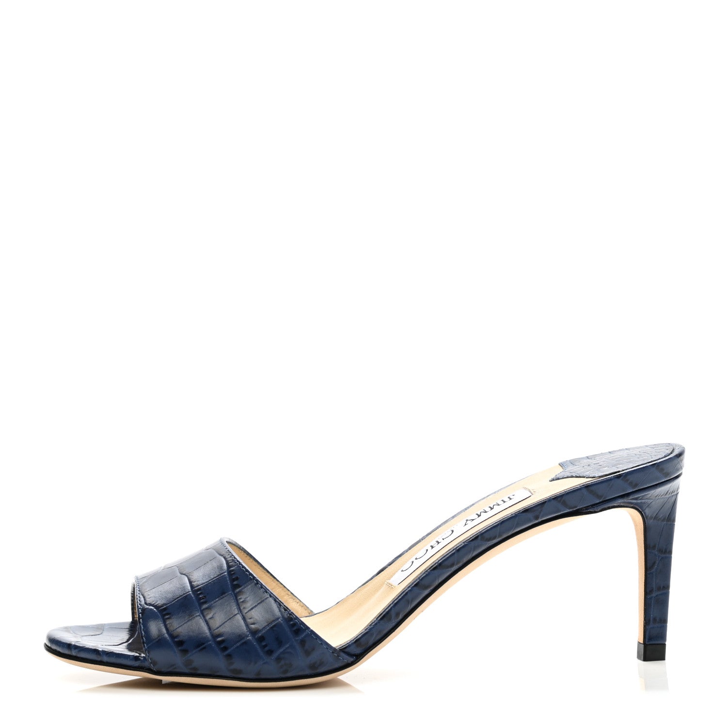 Jimmy Choo Calfskin Crocodile Embossed Stacey 65 Sandal Pumps 36 Denim 1 of 7
