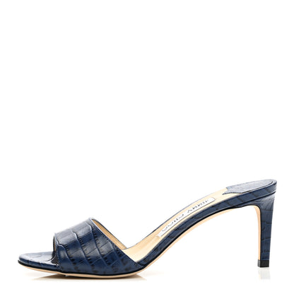 Jimmy Choo Calfskin Crocodile Embossed Stacey 65 Sandal Pumps 36 Denim 1 of 7
