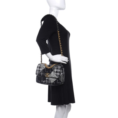 Chanel Tweed Quilted Medium Chanel 19 Flap Black White 2 of 9