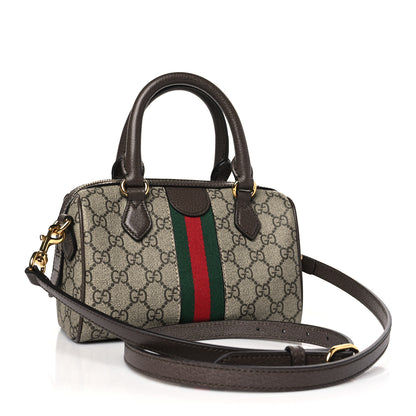 Gucci GG Supreme Monogram Textured Dollar Calfskin Web Mini Ophidia Top Handle Bag Beige Ebony New Acero 3 of 9