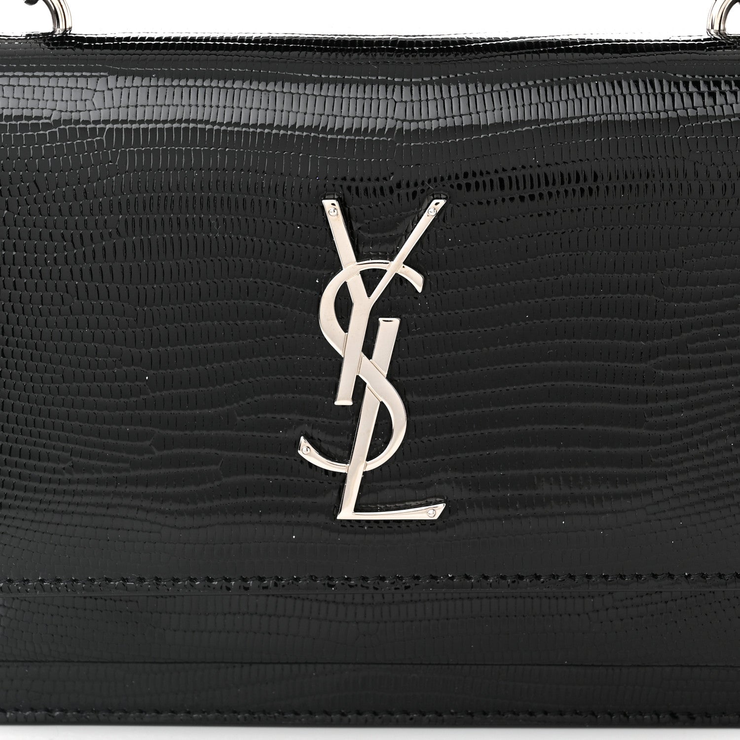 Saint Laurent Calfskin Lizard Embossed Monogram Sunset Chain Wallet Black 7 of 10