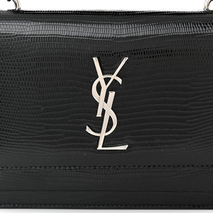 Saint Laurent Calfskin Lizard Embossed Monogram Sunset Chain Wallet Black 7 of 10