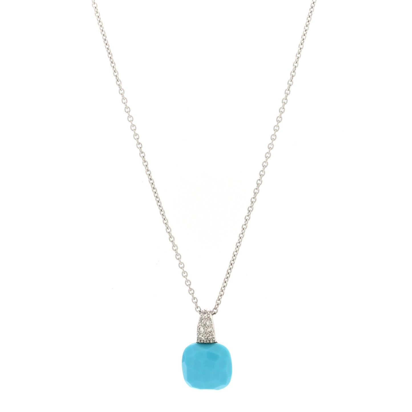 18K White Gold Diamond Turquoise Capri Pendant Necklace