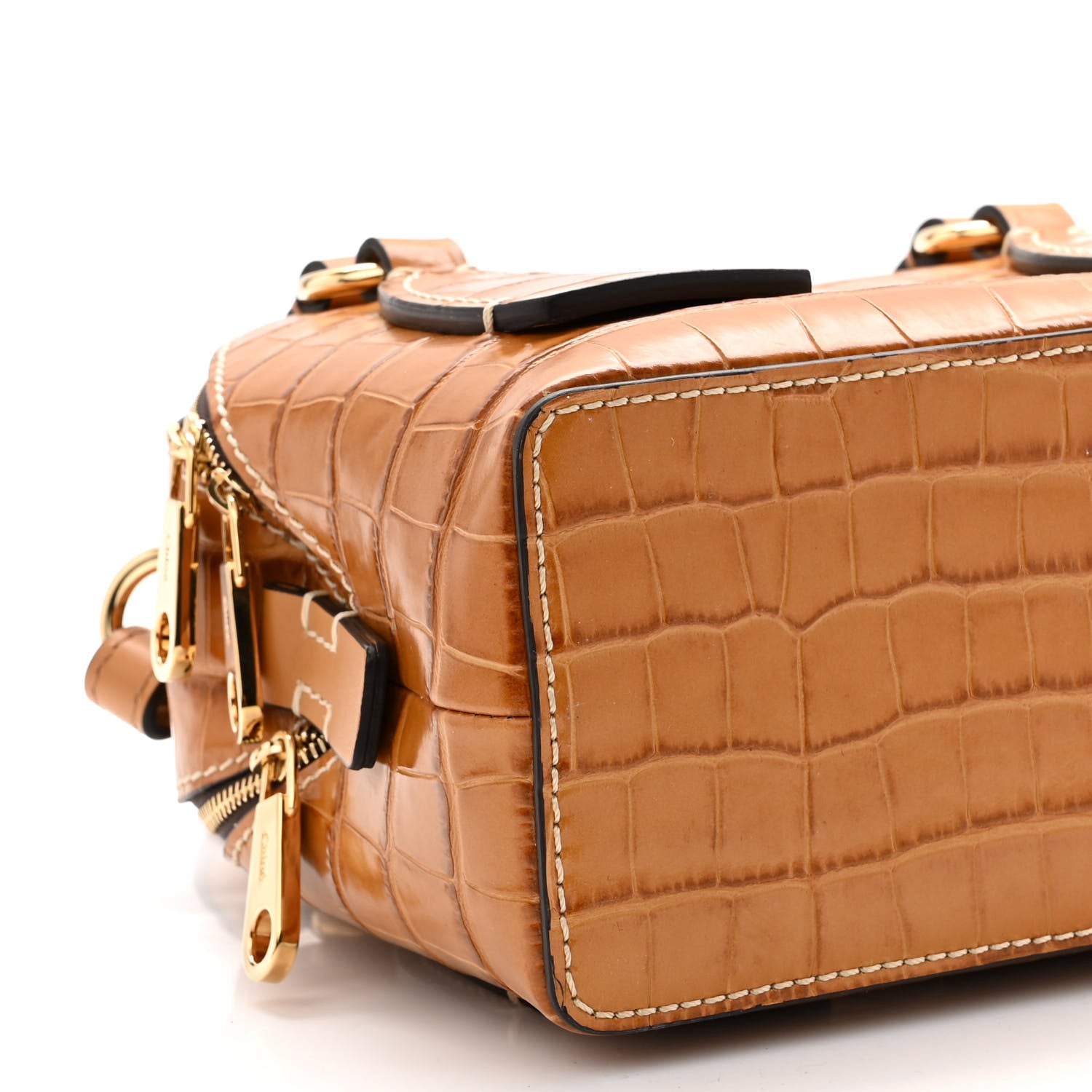 Chloe Calfskin Crocodile Embossed Small Daria Autumnal Brown 9 of 10