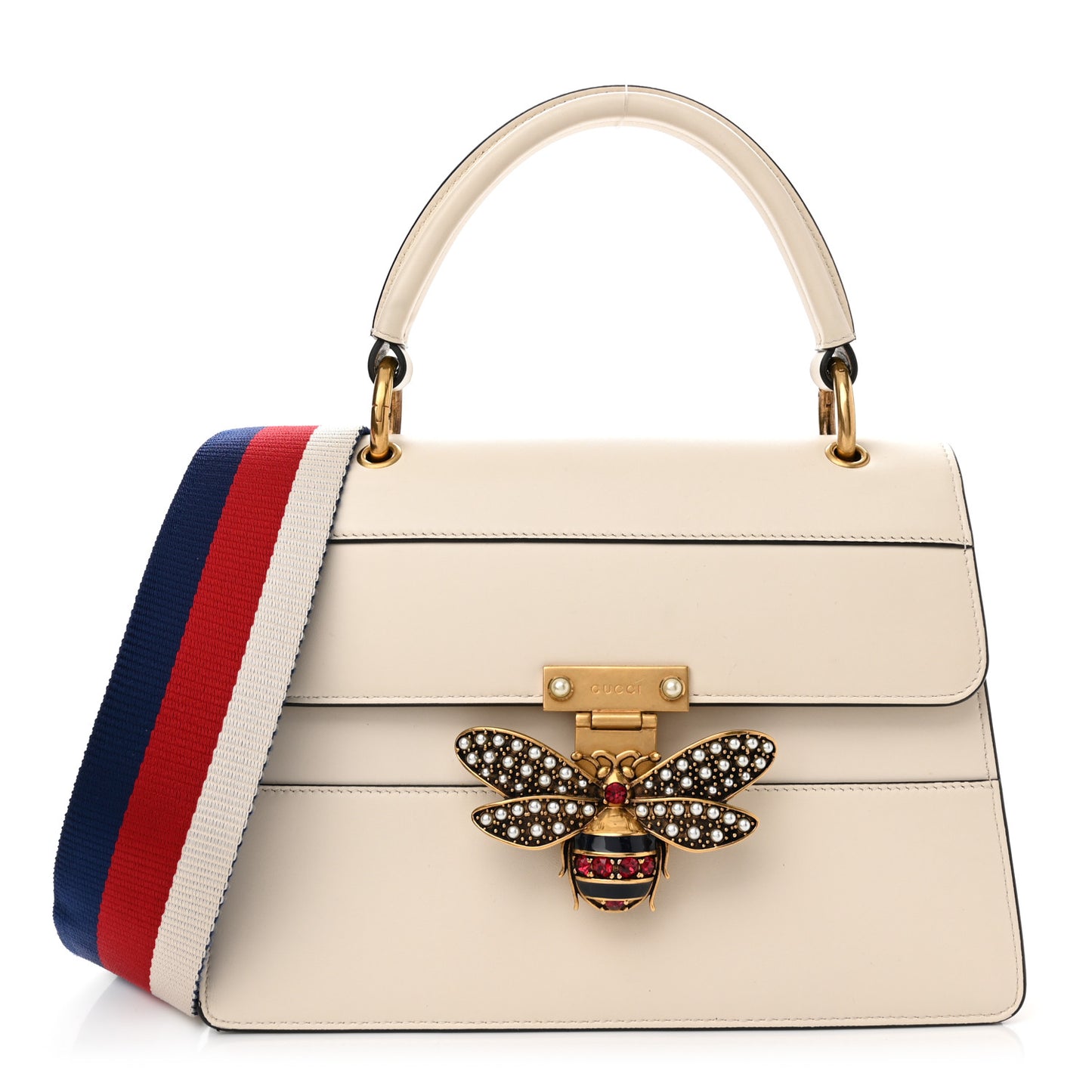 Calfskin Sylvie Web Small Queen Margaret Top Handle Bag White