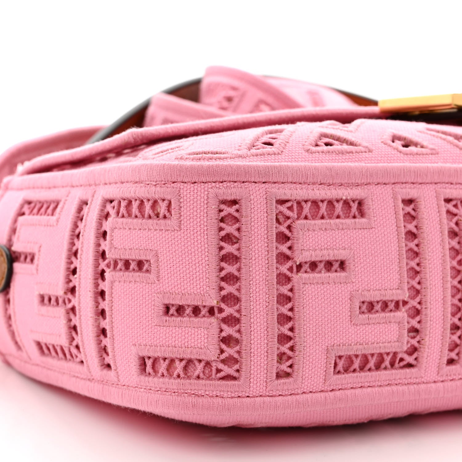 Fendi Canvas Cuoio Agata FF Ajour Embroidered Baguette Ciclamino Cuoio 9 of 13