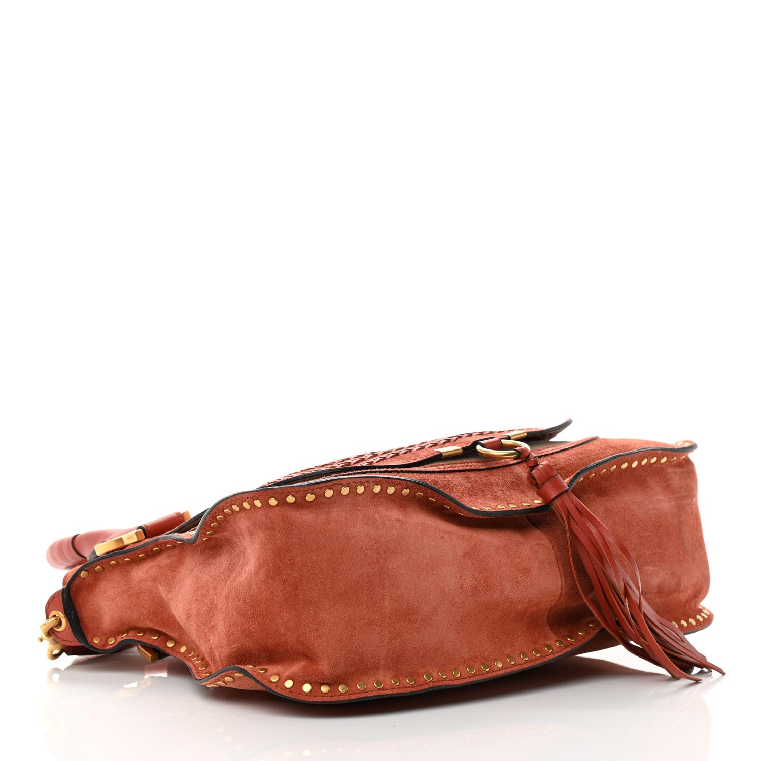 Chloe Suede Calfskin Braided Medium Marcie Satchel Terracotta Red 4 of 13