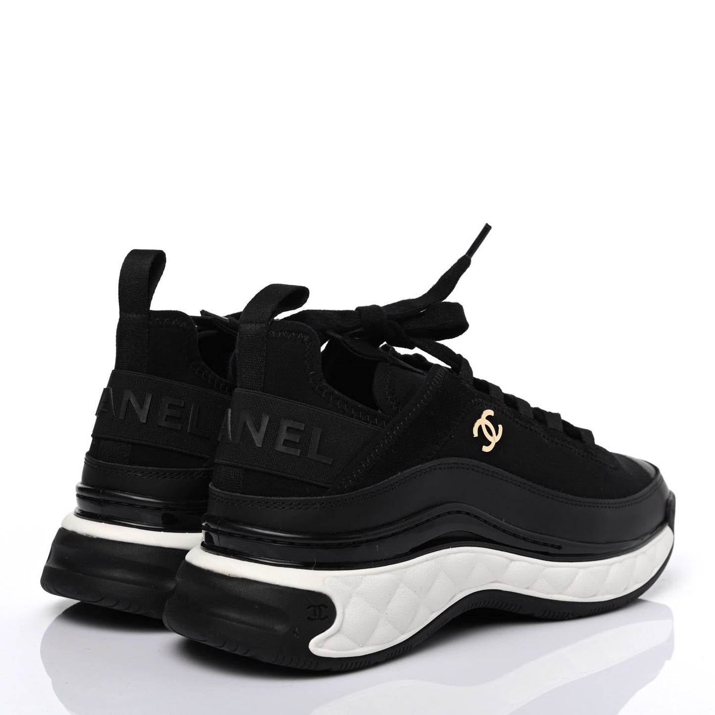 Velvet Calfskin Mixed Fibers CC Sneakers 37.5 Black