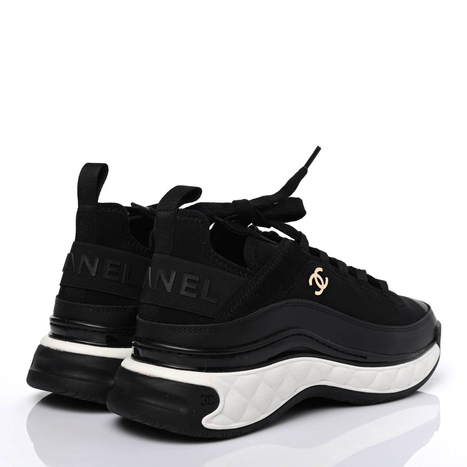 Chanel Velvet Calfskin Mixed Fibers CC Sneakers 37.5 Black 2 of 4