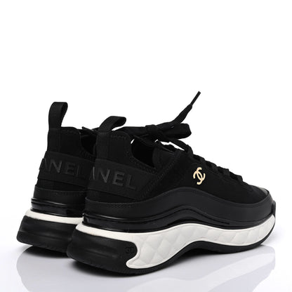 Chanel Velvet Calfskin Mixed Fibers CC Sneakers 37.5 Black 2 of 4