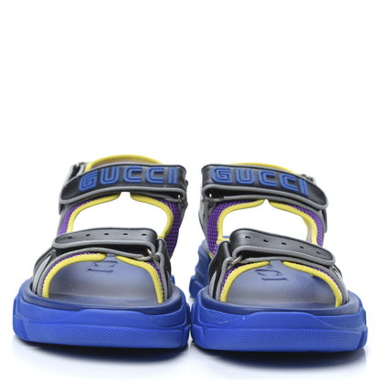 Gucci X SEGA Calfskin Mesh Mens Aguru Sandals 12 Black Blue Purple 2 of 8