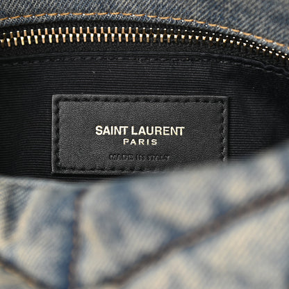 Saint Laurent Denim Quilted Toy Loulou Puffer Monogram Chain Satchel Blue Black 6 of 9