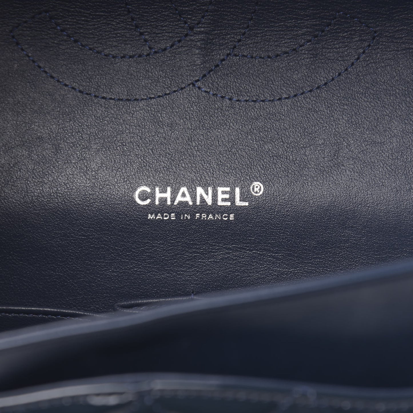 Patent Quilted Maxi Double Flap Navy Blue